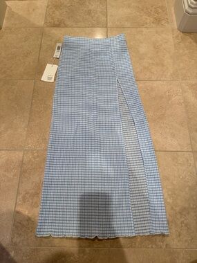 Wilfred Light Blue Gingham Pencil Skirt with Side Slit